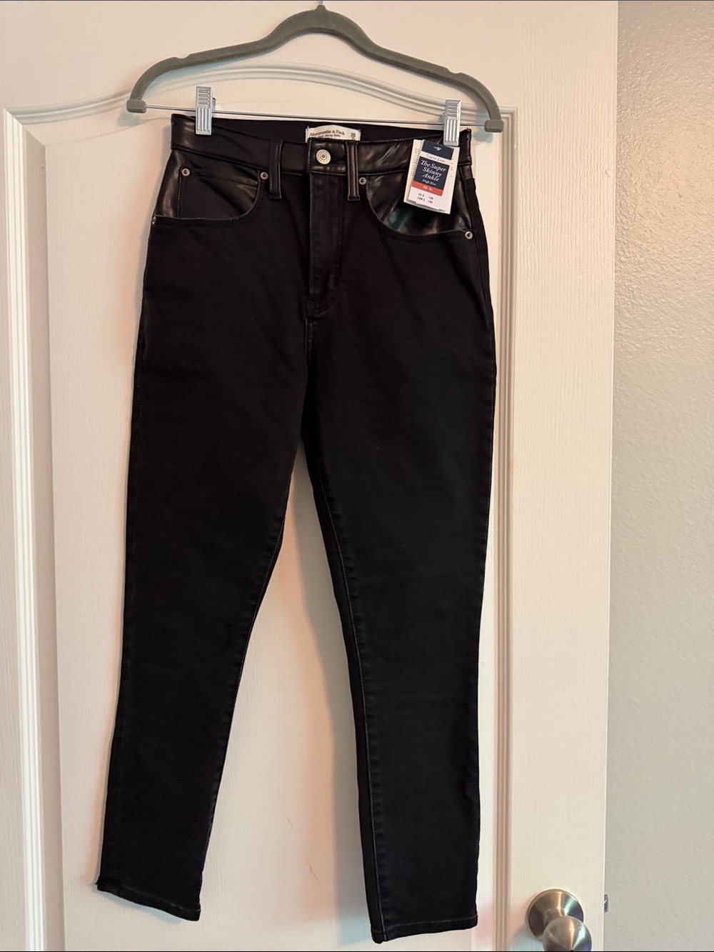 Abercrombie & Fitch Curve Love Black Super Skinny High-Rise Faux Leather Jeans